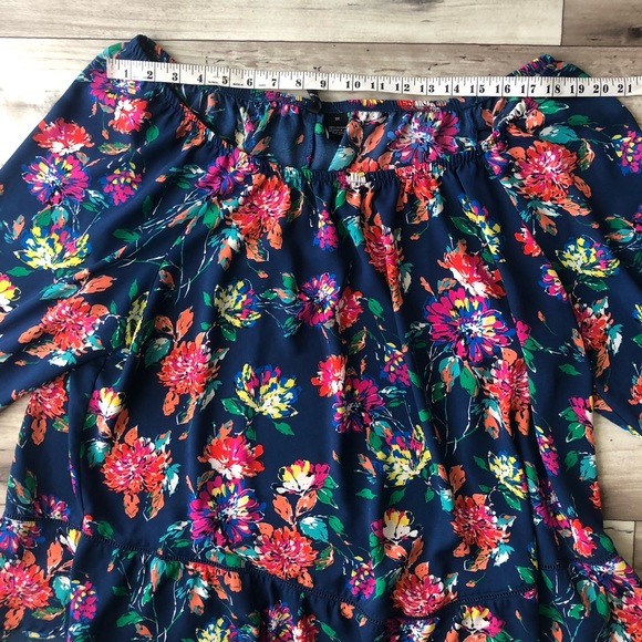 New Directions Curvy 3X Blue Off the Shoulder Floral Blouse - Picture 3 of 8